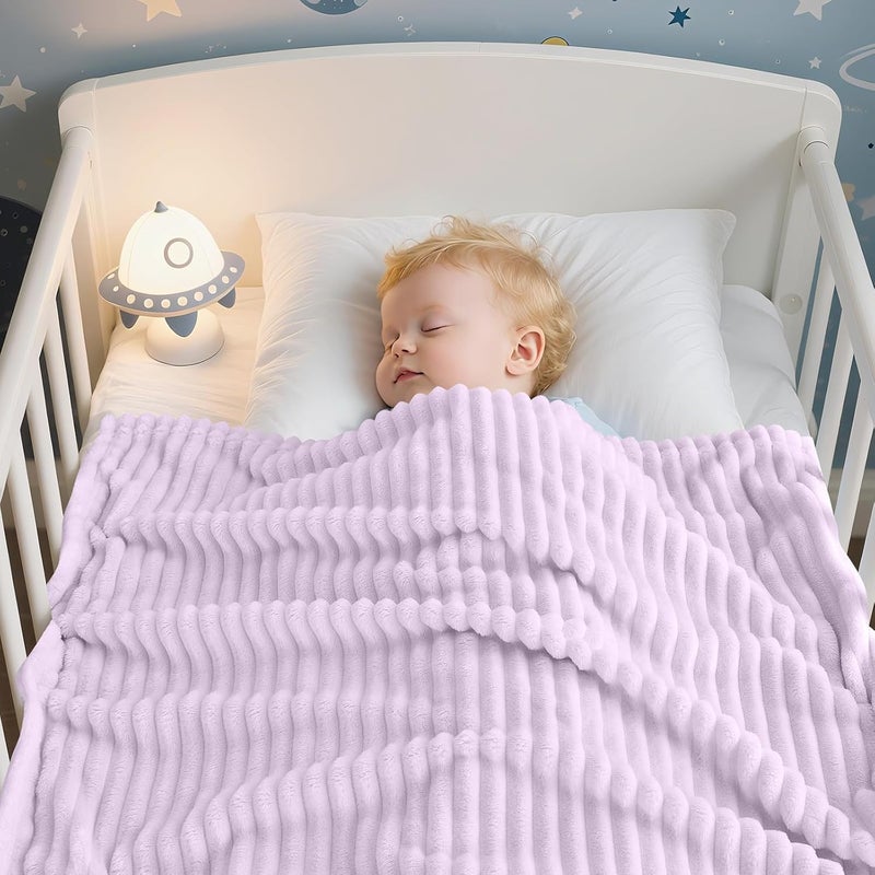 Eonkasp Soft Fleece Baby Blanket Ultra Cozy Baby Blankets for Girls Warm and Lightweight Infant Toddler Newborn Receiving Gift with Reversible Stripes for Crib Stroller, 30x40 Inch, Light Purple - Image 3
